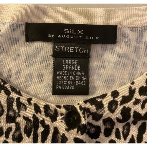 August Silk Silx Cardigan Buttons Leopard Print Stretch Sweater Large - Picture 4 of 10